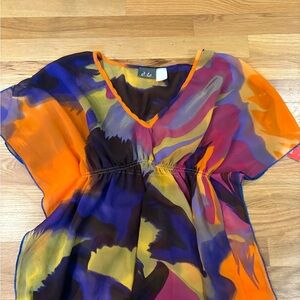 Vibrant Multicolor Sheer V-Neck Blouse